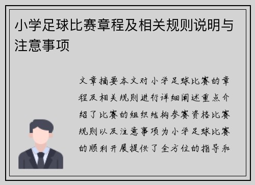 小学足球比赛章程及相关规则说明与注意事项