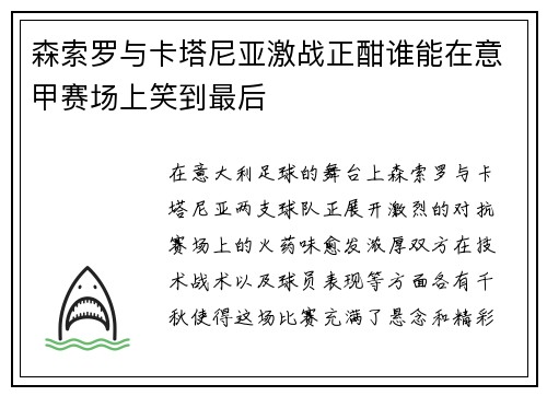 森索罗与卡塔尼亚激战正酣谁能在意甲赛场上笑到最后